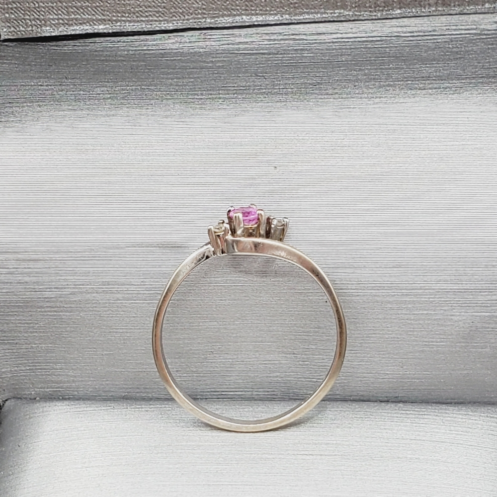 10k Solid White Gold Genuine Pink Sapphire & Diamond Ring - Picture 4 of 7